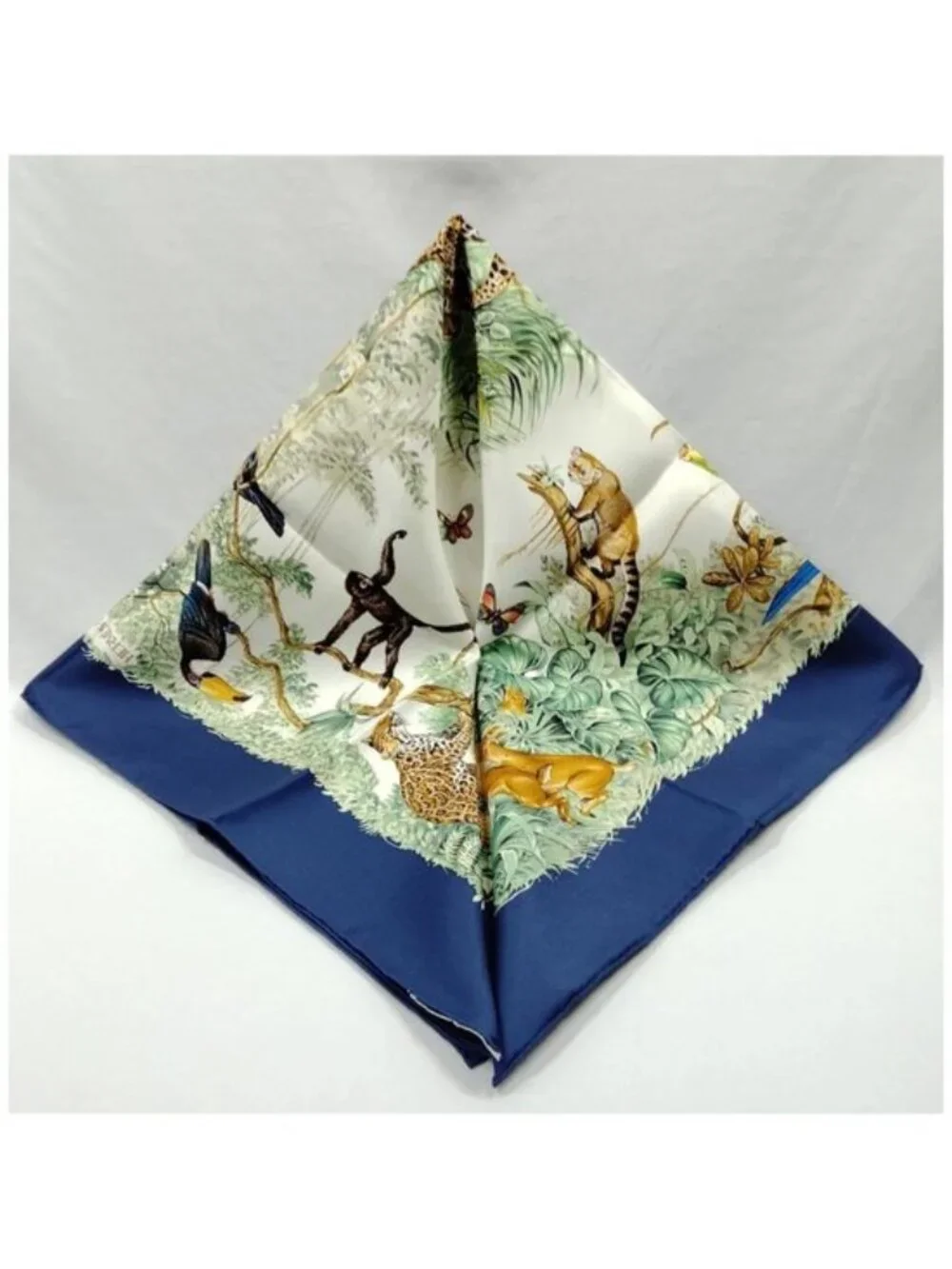 Authentic Hermès Equateur Carré 90 Silk Scarf Blue Jungle Wildlife